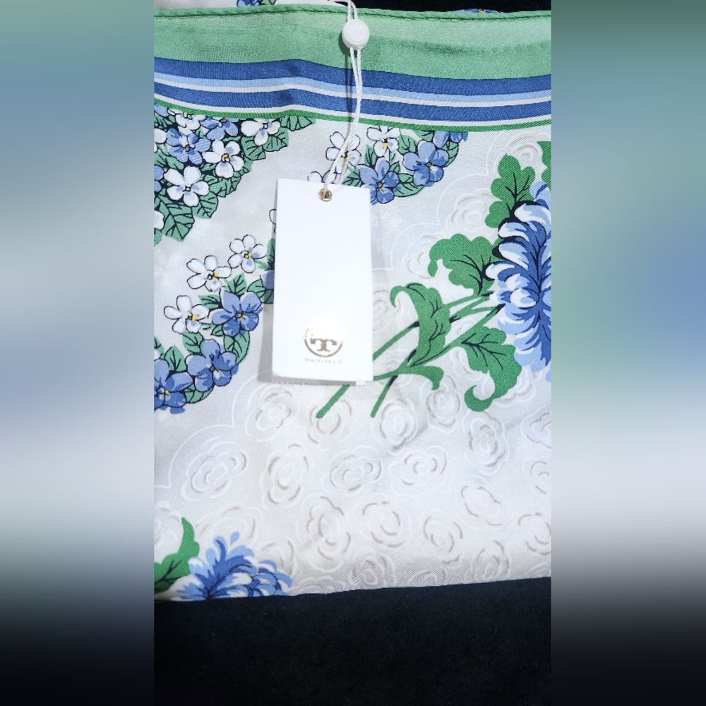 Tory Burch Blue Terrace Ditsy Clouds 100% Silk Square
